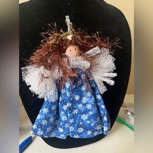 Clothespin Blue Snowflake Angel Ornament